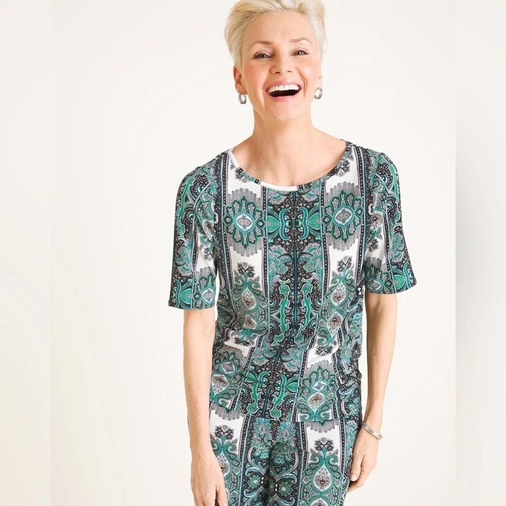 SET Chico’s Traveler’s Paisley Palooza Crop Wide Leg Pants and Top SET - Picture 10 of 12